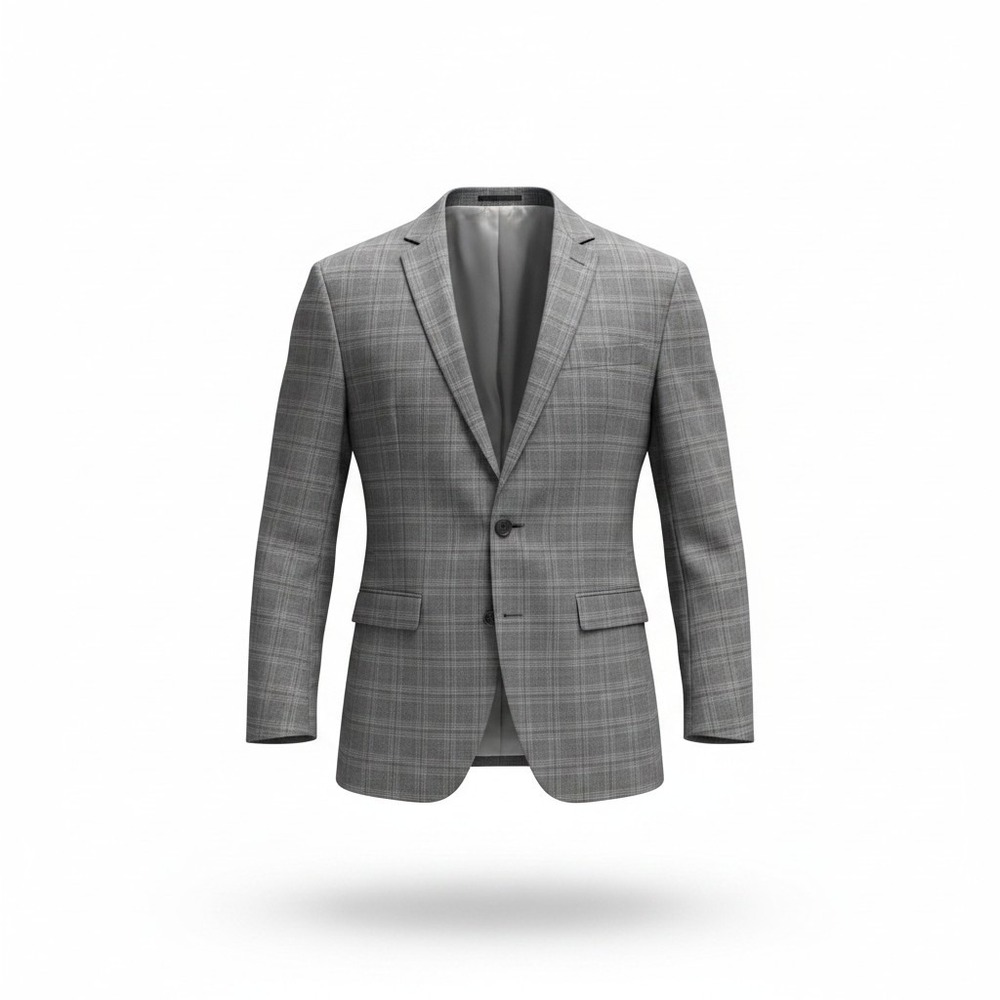 1670 Mens 42R Gray Plaid Slim Fit Blazer Sport Coat Two Button Wool Blend Preppy